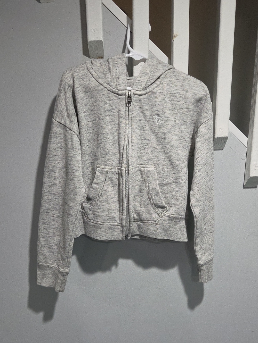 Abercrombie Kids light heather gray zip hoodie, Size 7/8